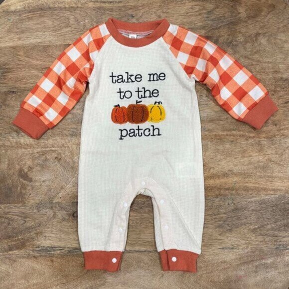 5/$20 NEW 12M Infants Take Me To the Pumpkin Patch Embroidered Jumpsuit - Picture 2 of 8